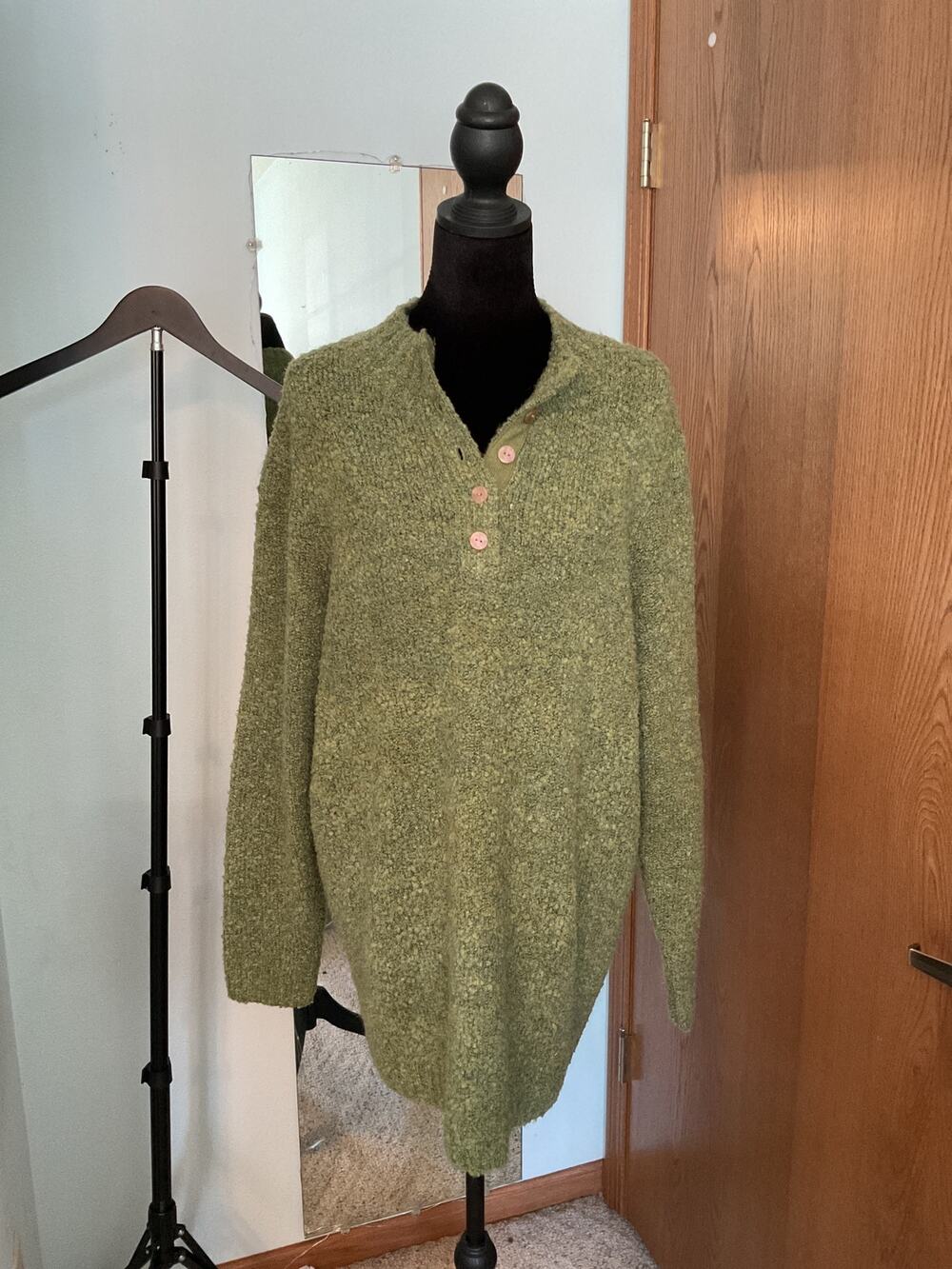 Appleseed’s Boucle Knit Henley Sweater Pullover Sage Green Plus Size Women 2X